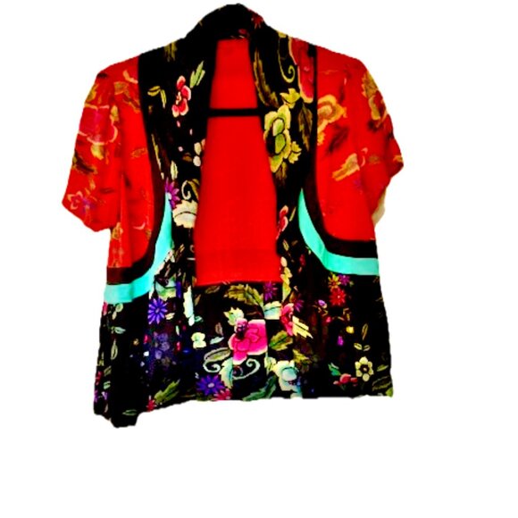 Vivienne Tam Vintage Floral Motif Bolero/Jacket Early 2000's- Stunning! L - Picture 3 of 9